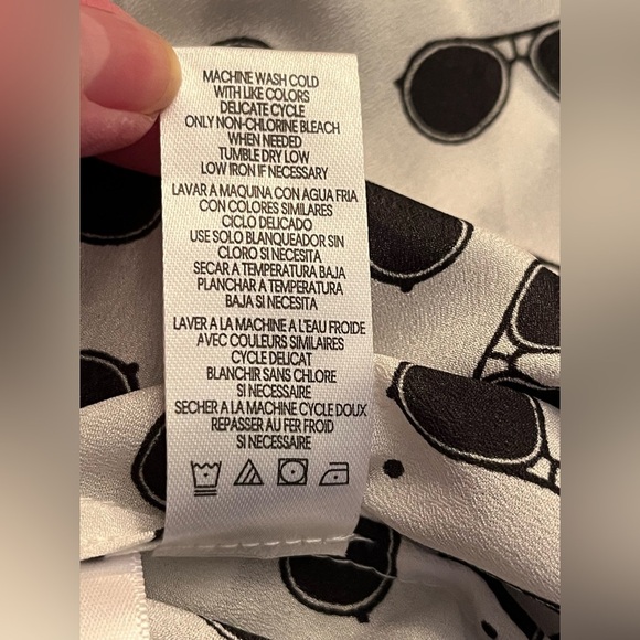Karl Lagerfeld Long Sleeve Sunglasses Print Blouse Womens M White Button Front - Picture 7 of 7